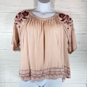 Knox Rose XXL women peasant blouse pink embroidered floral cottage coquette fal